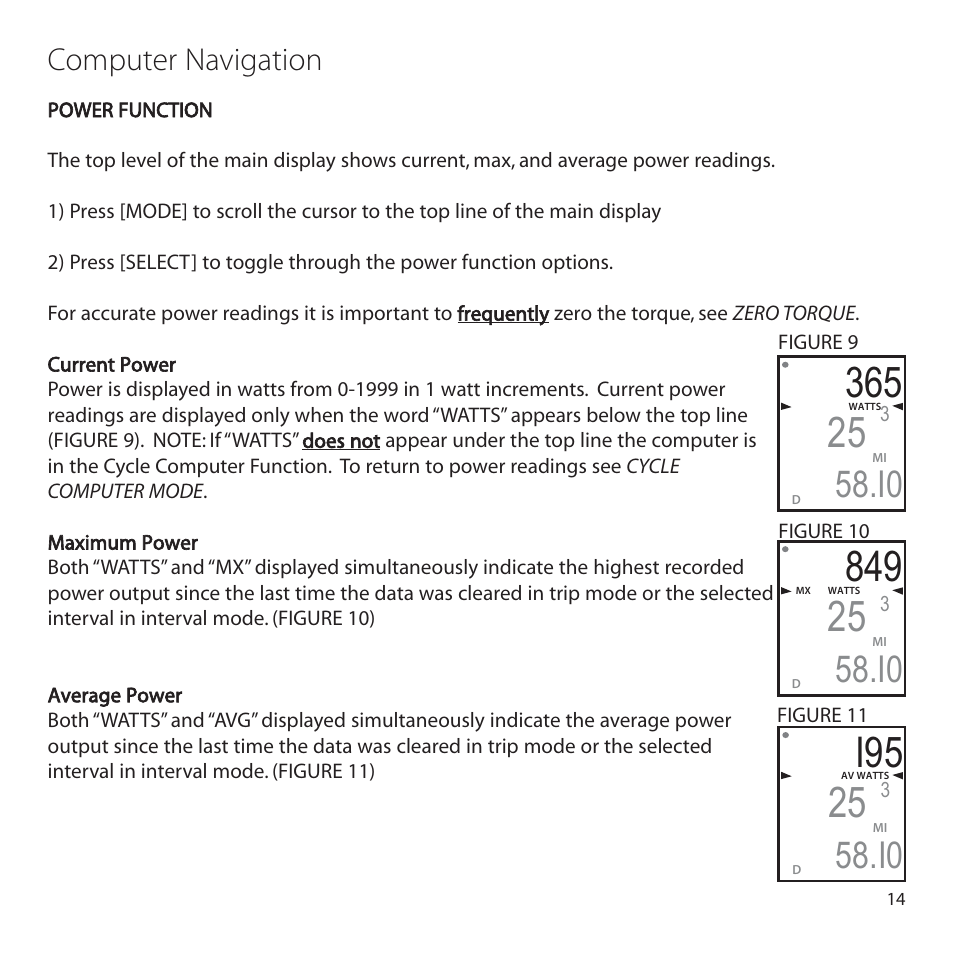 I95 25, Computer navigation | CycleOps PowerTap User Manual | Page 14 / 40