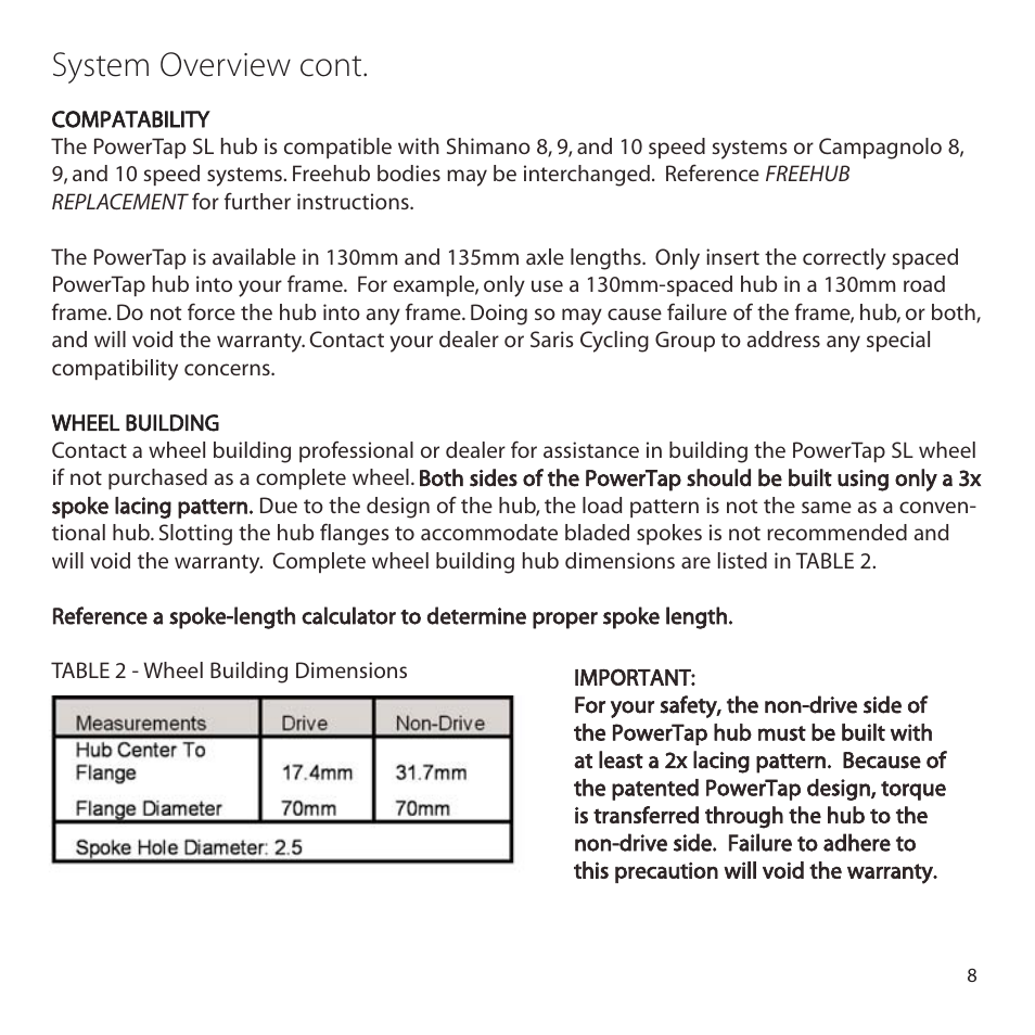 System overview cont | CycleOps PowerTap User Manual | Page 8 / 40