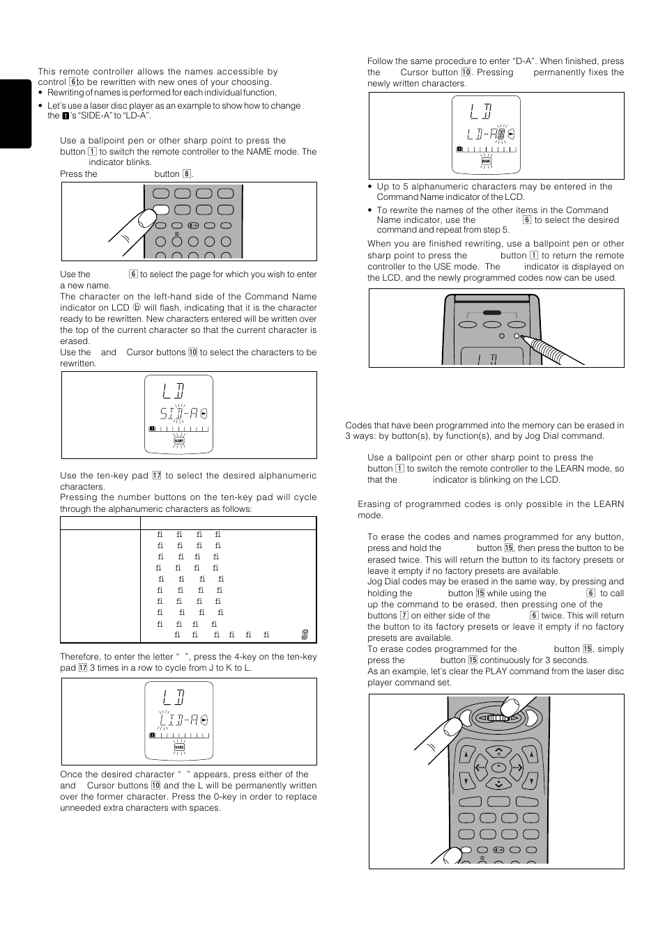 26 english, Erasing programmed codes, Rewriting names | Marantz PS-17 User Manual | Page 36 / 44