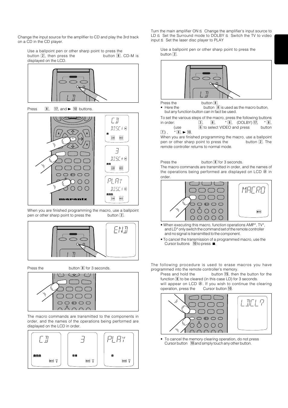 29 english, Clearing macro programs, Examples of macro programs | Marantz PS-17 User Manual | Page 39 / 44