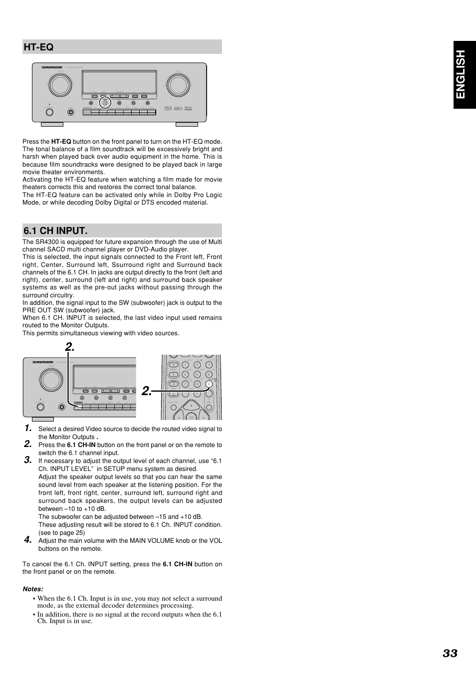 33 english, Ht-eq, 1 ch input | Marantz SR4300N User Manual | Page 36 / 46