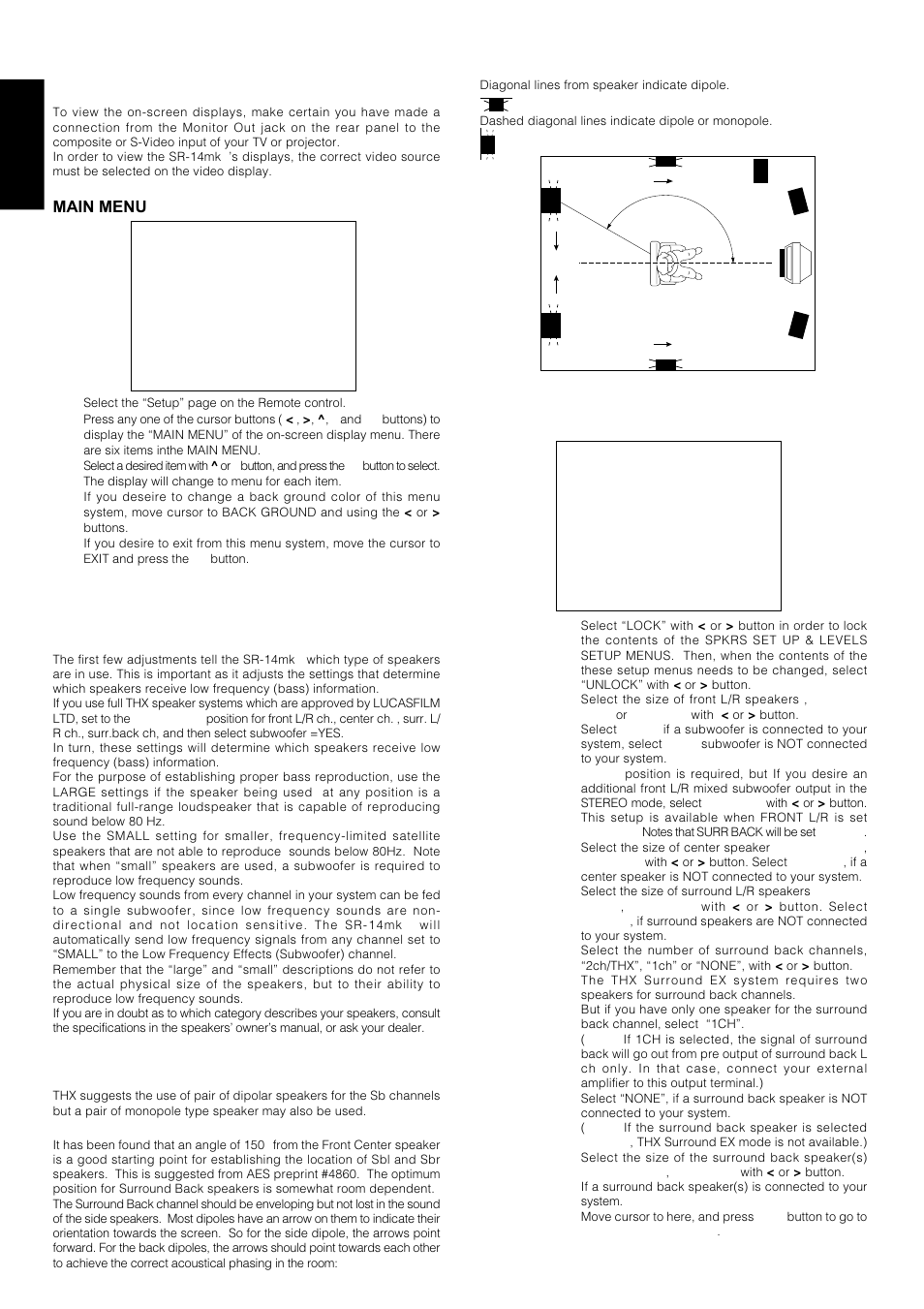 Osd menu system, Speakers setup and levels setup, English | Main menu | Marantz SR-14mkII User Manual | Page 21 / 35