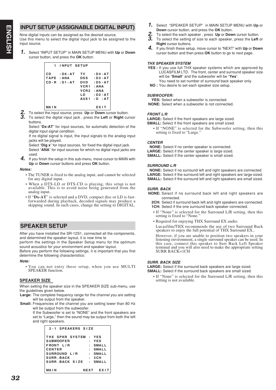 32 english, Input setup (assignable digital input), Speaker setup | Marantz SR-12S1N User Manual | Page 35 / 58