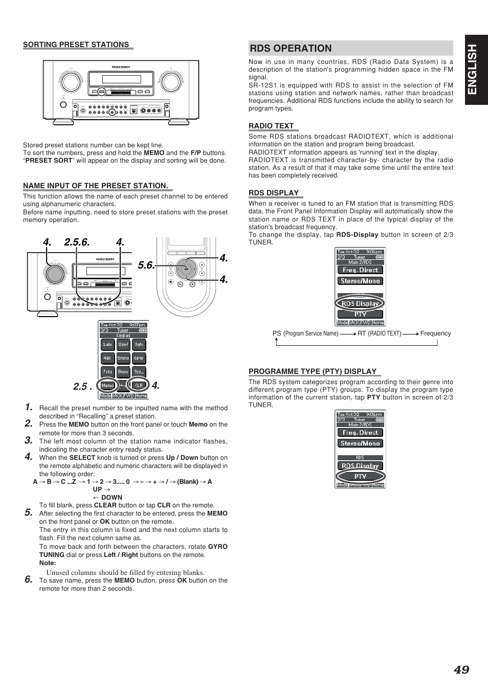 49 english, 5 . 4. rds operation | Marantz SR-12S1N User Manual | Page 52 / 58