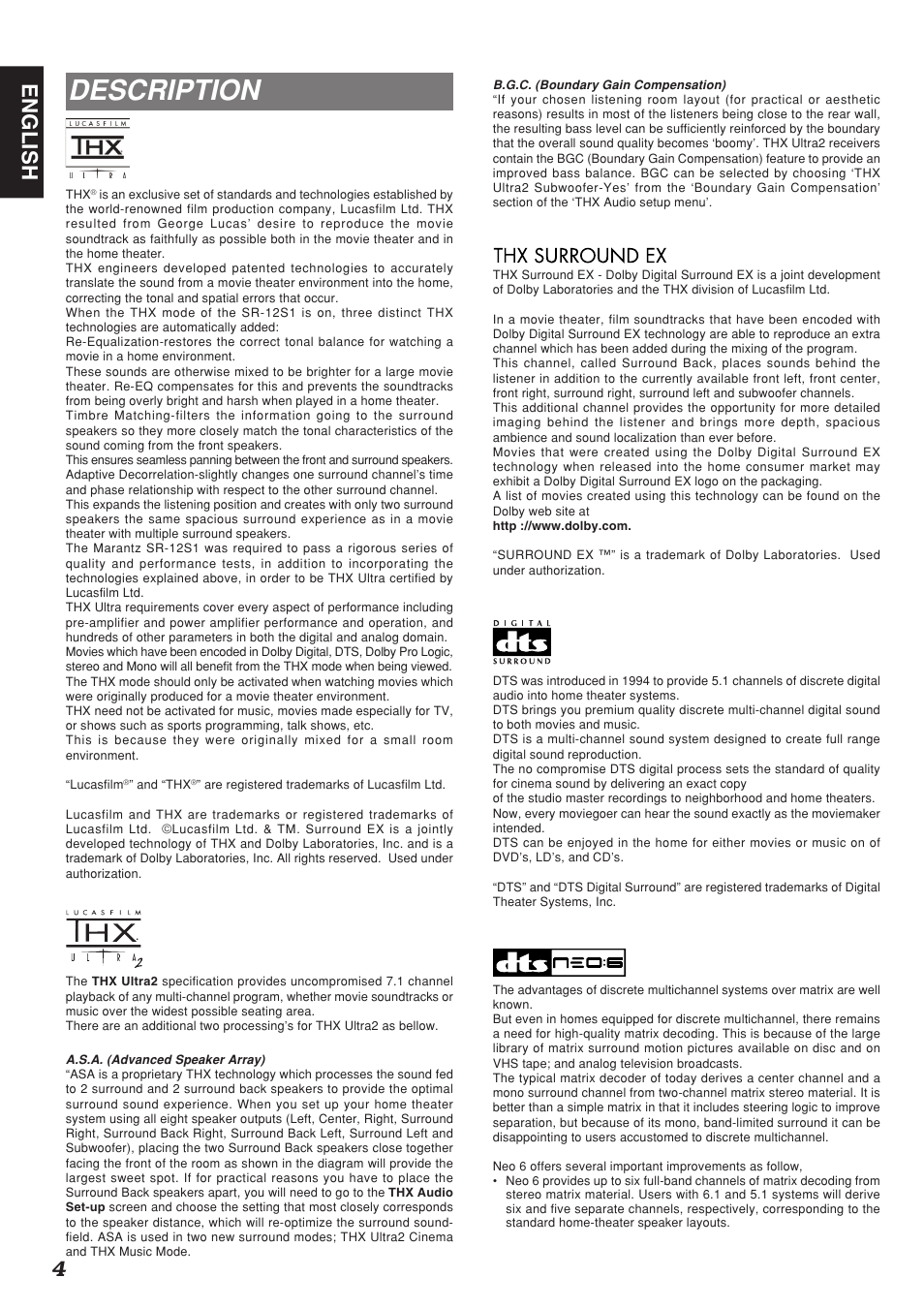 Description, 4english | Marantz SR-12S1N User Manual | Page 7 / 58