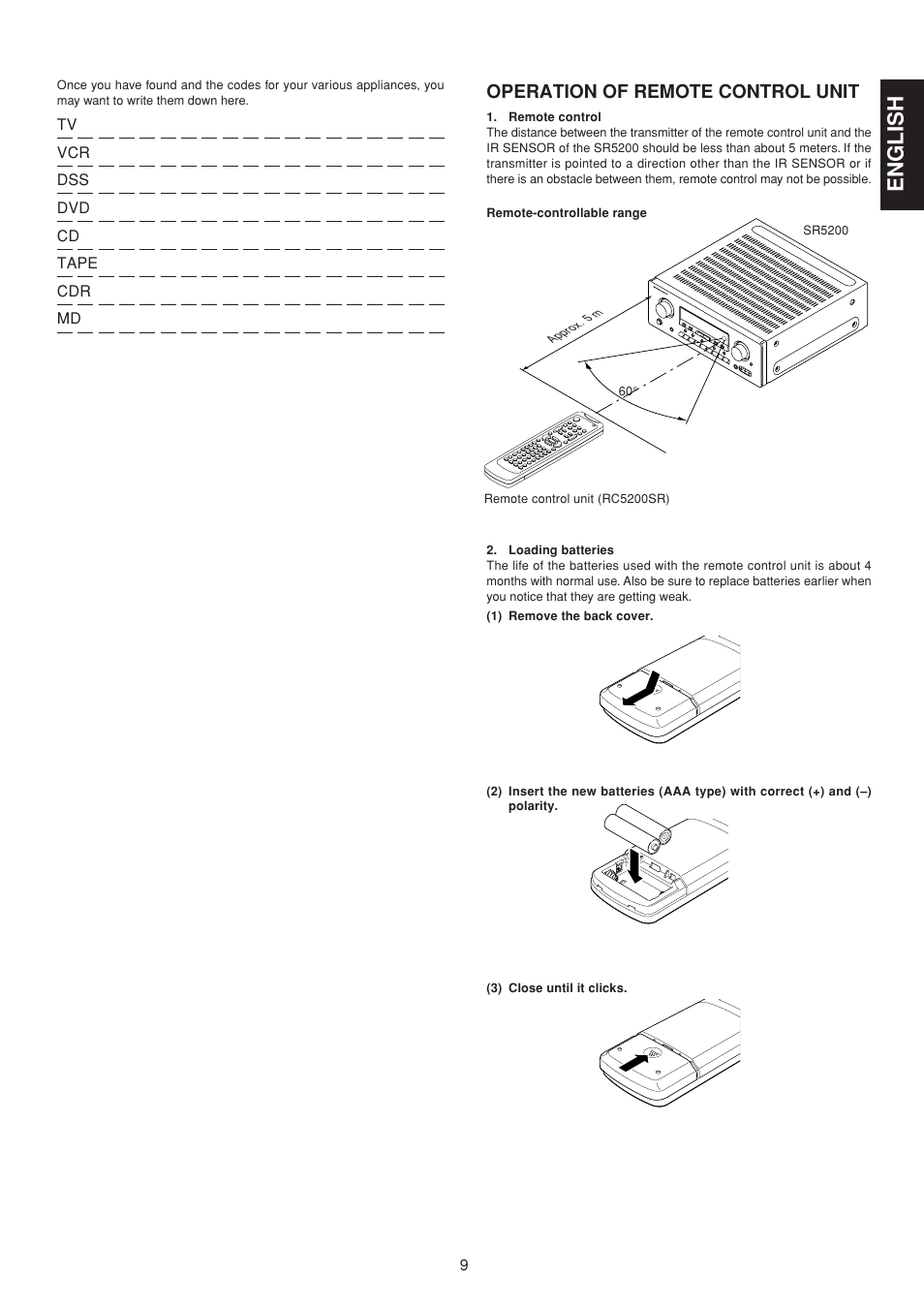 English, Operation of remote control unit | Marantz SR5200N User Manual | Page 15 / 34