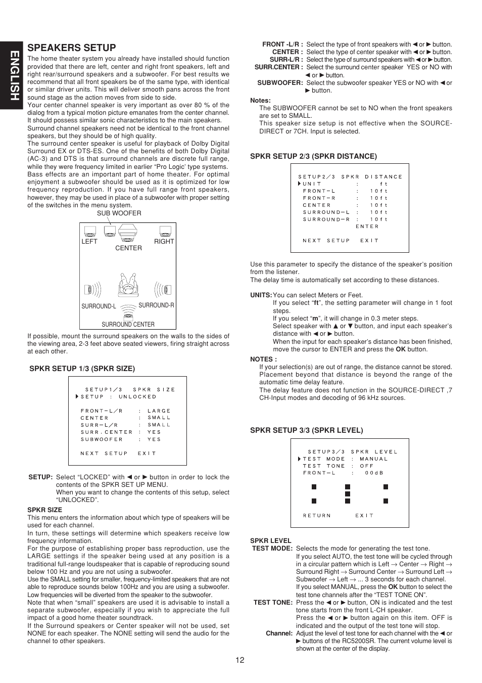 English, Speakers setup | Marantz SR5200N User Manual | Page 18 / 34