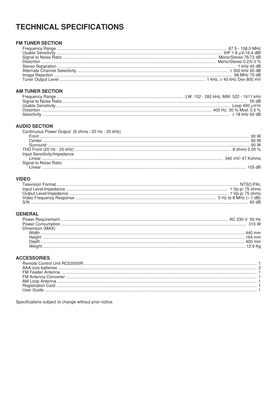 Technical specifications | Marantz SR5200N User Manual | Page 33 / 34