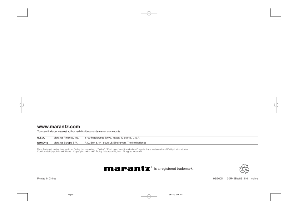 Marantz SR4600N User Manual | Page 43 / 43