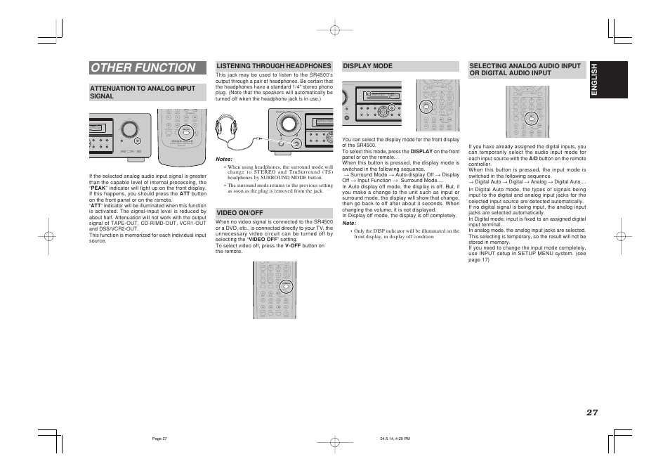 Other function, T.tone menu off set up | Marantz SR4500N User Manual | Page 31 / 43