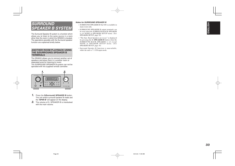 Surround speaker b system | Marantz SR4500N User Manual | Page 37 / 43