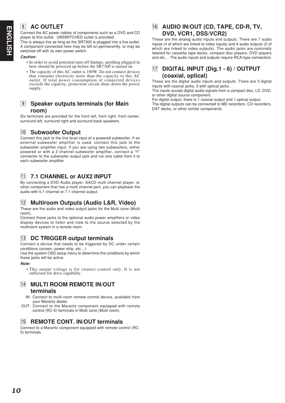 10 english | Marantz SR7300N User Manual | Page 13 / 54