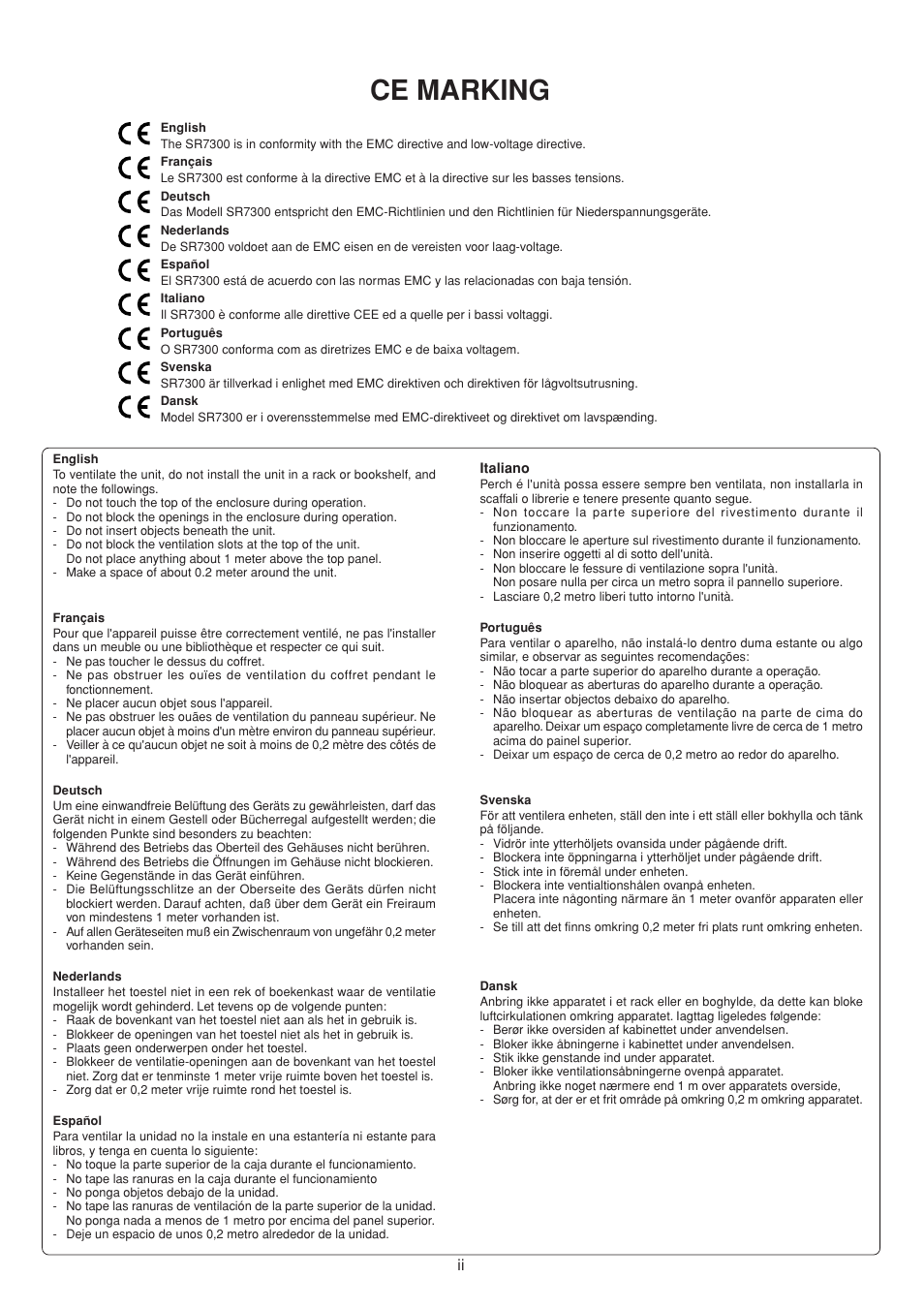 Ce marking | Marantz SR7300N User Manual | Page 3 / 54