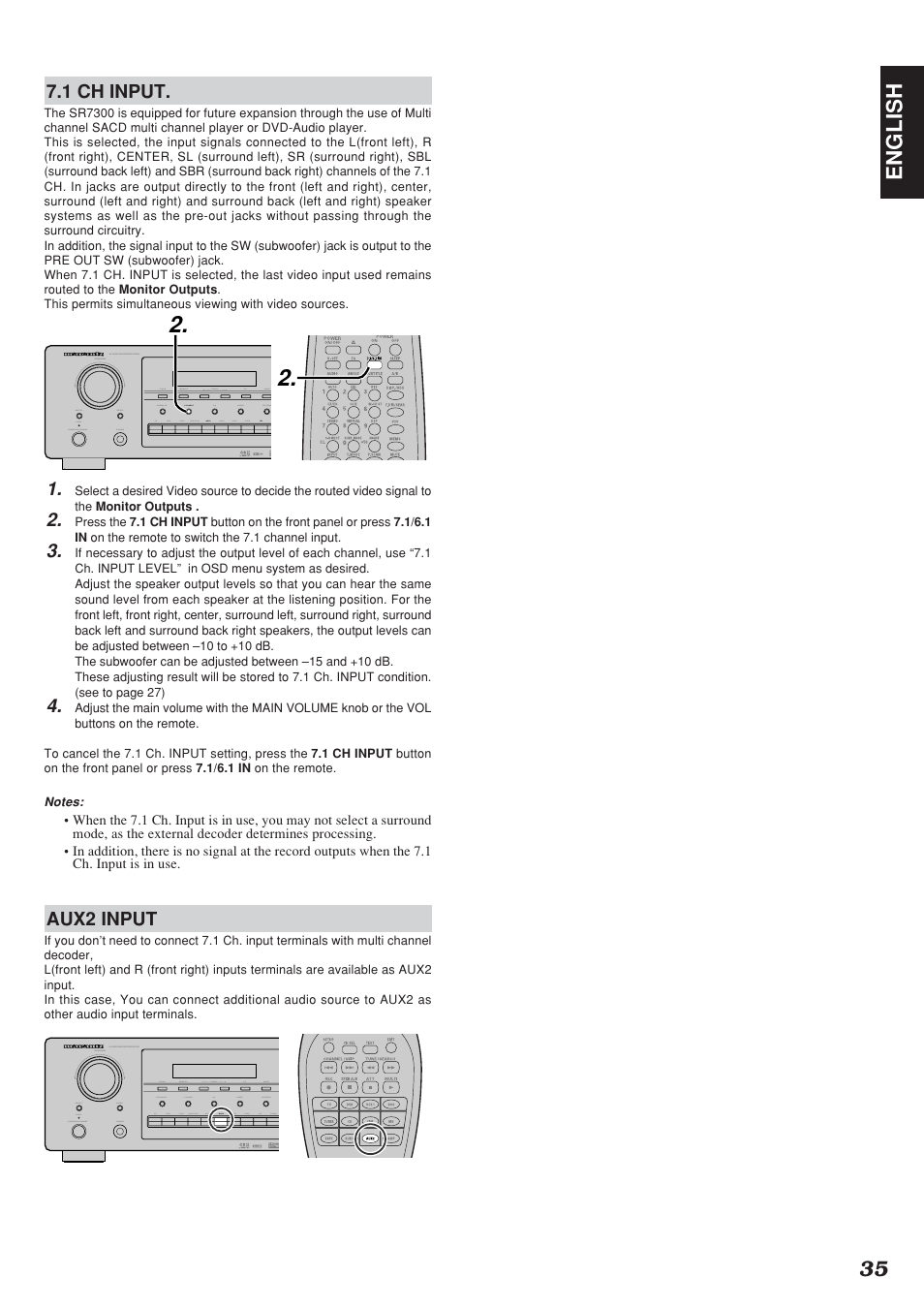 35 english, 1 ch input, Aux2 input | Marantz SR7300N User Manual | Page 38 / 54