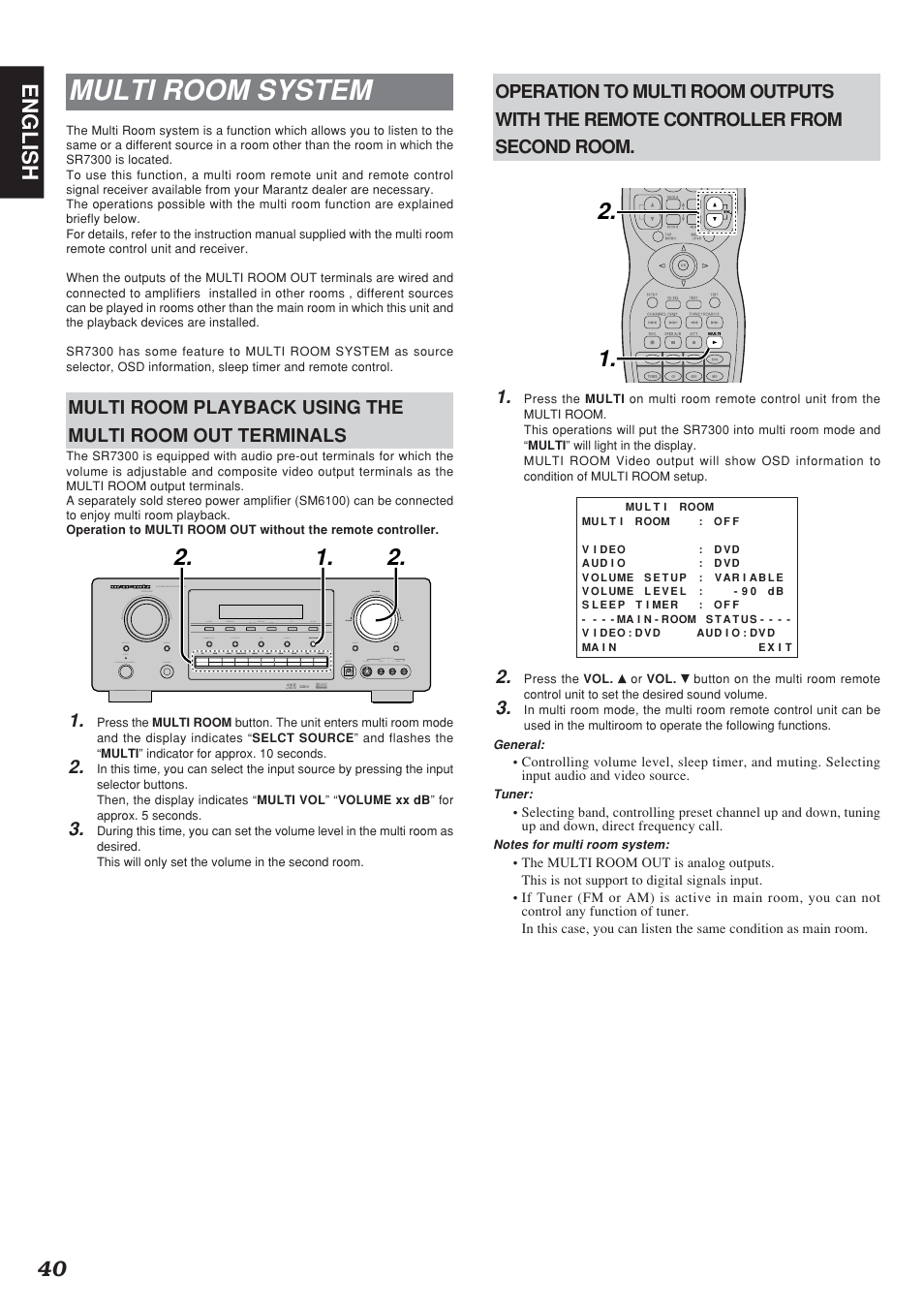 Multi room system, 40 english | Marantz SR7300N User Manual | Page 43 / 54