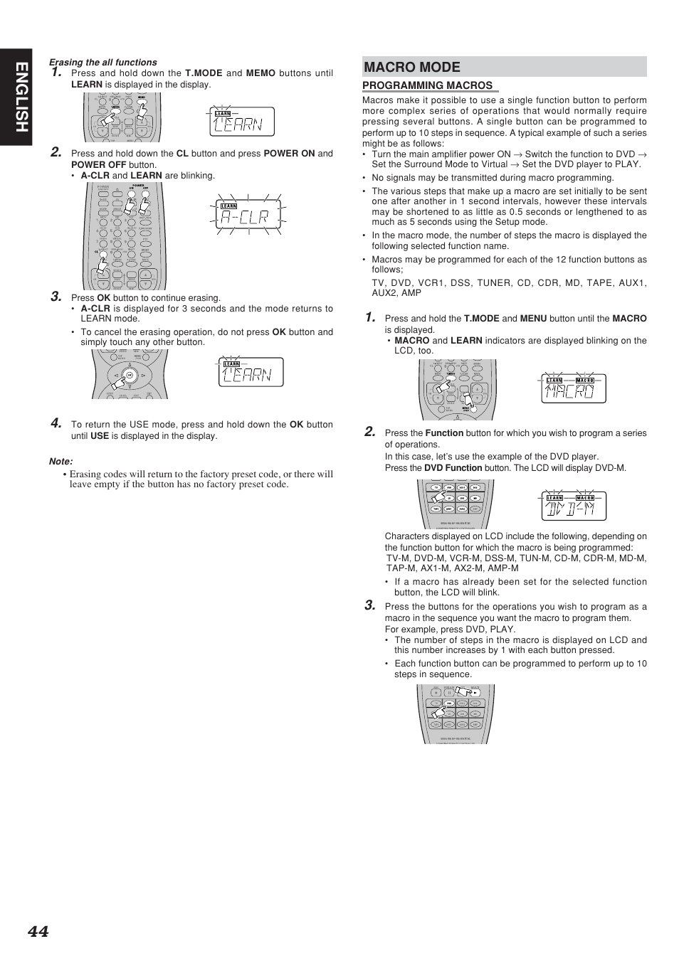 44 english, Macro mode | Marantz SR7300N User Manual | Page 47 / 54