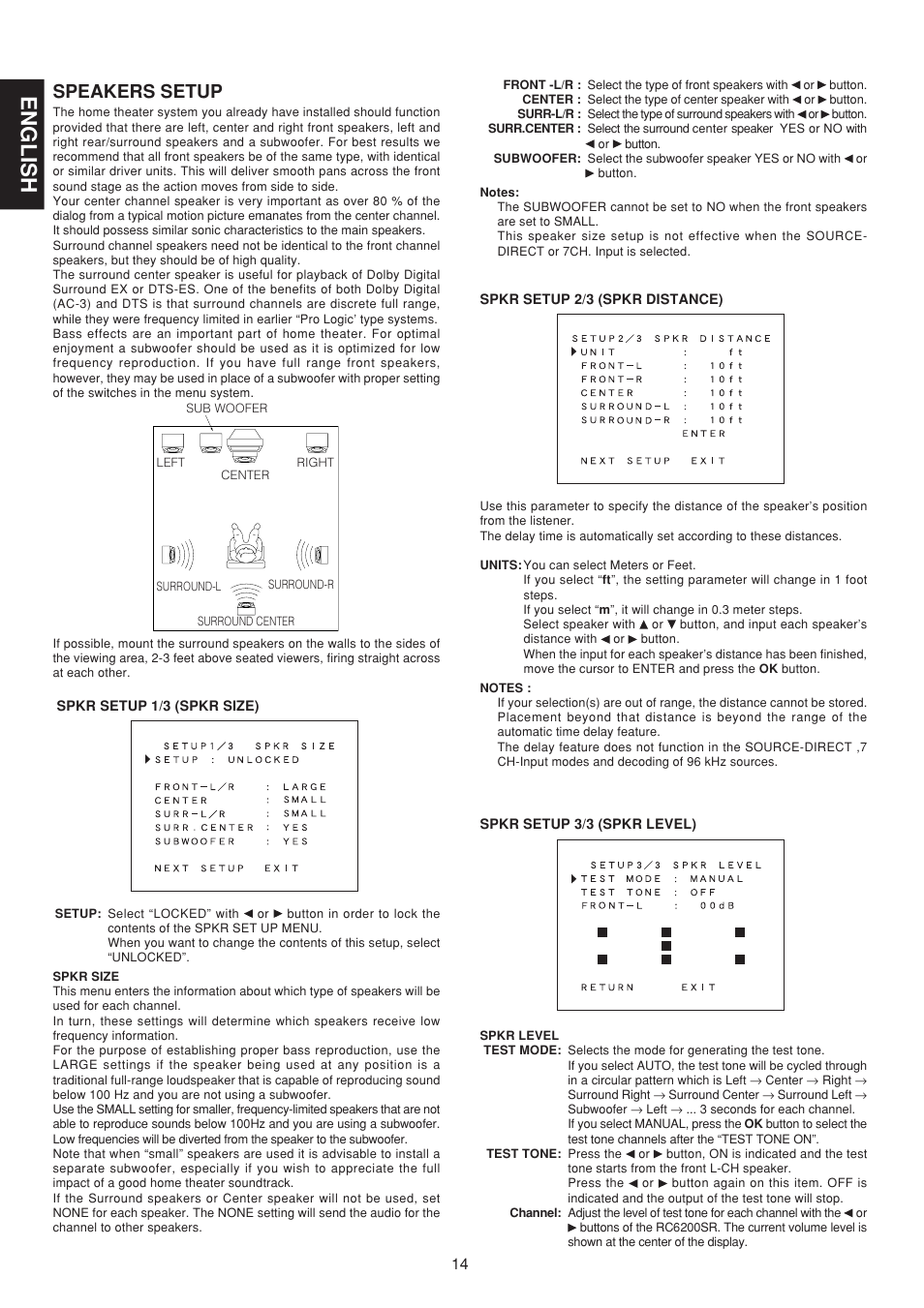 English, Speakers setup | Marantz SR6200N User Manual | Page 20 / 32