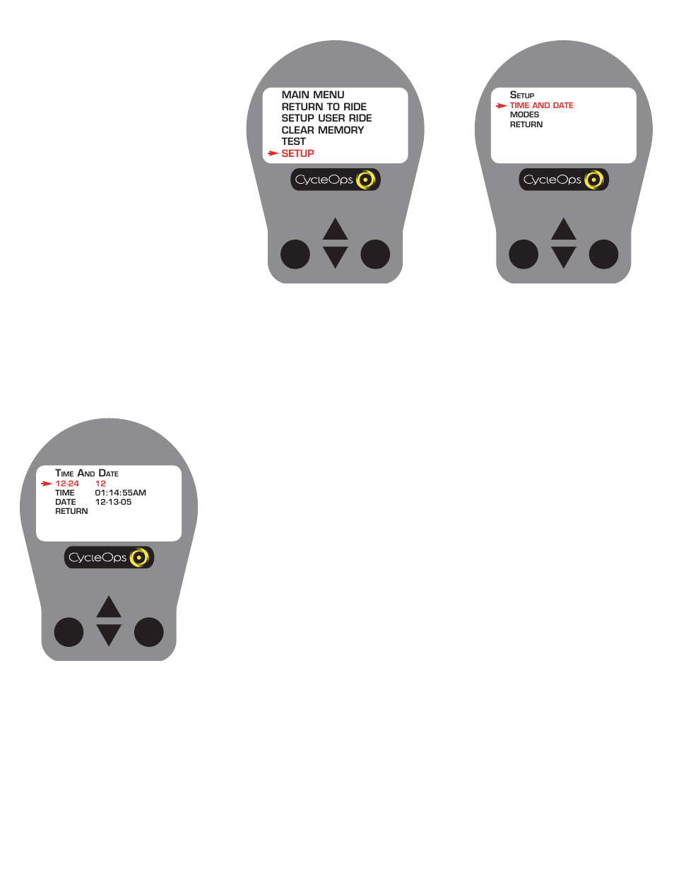 Setup (time and date), Setup (time & date) 1, Setup (time & date) 2 | Setup (time & date) 3 | CycleOps PRO 300PT User Manual | Page 23 / 26