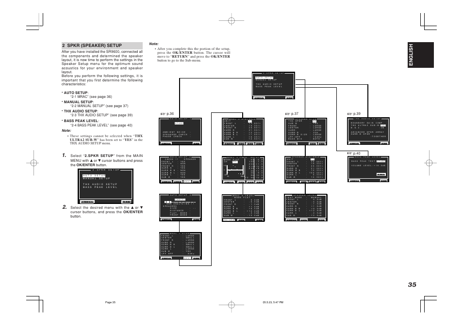 English, 2 spkr (speaker) setup, P.36 | P.37, P.40 | Marantz SR9600N User Manual | Page 39 / 71