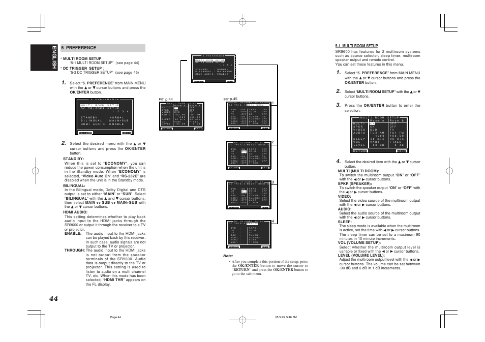 English, 5 preference, 1 multi room setup | Marantz SR9600N User Manual | Page 48 / 71