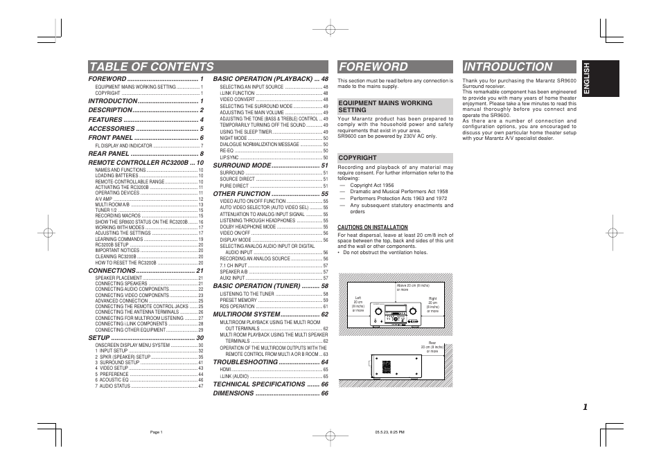 Marantz SR9600N User Manual | Page 5 / 71