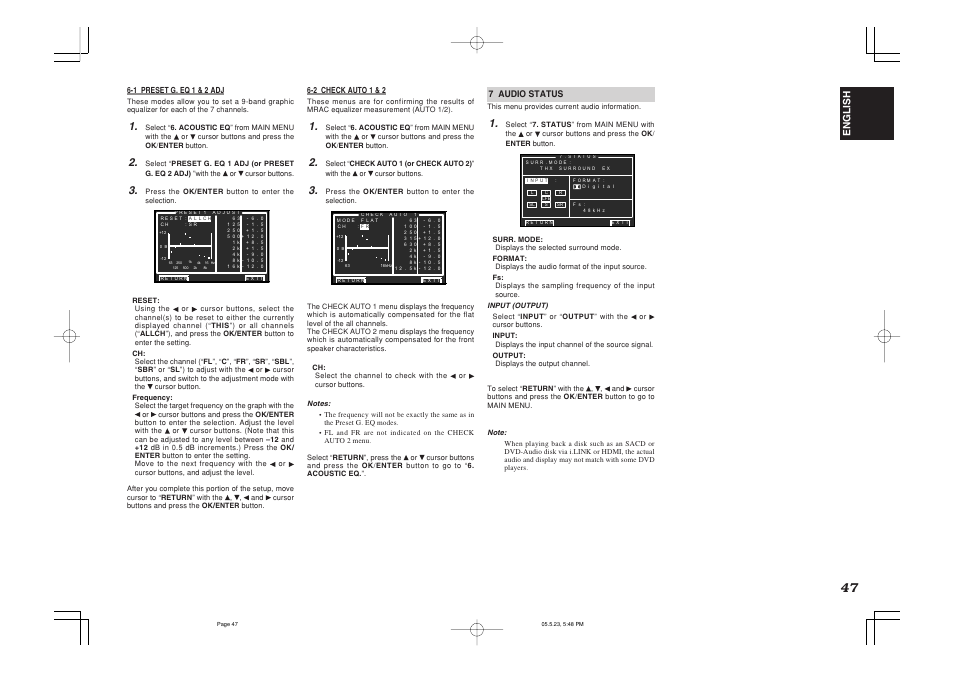 English, 7 audio status | Marantz SR9600N User Manual | Page 51 / 71