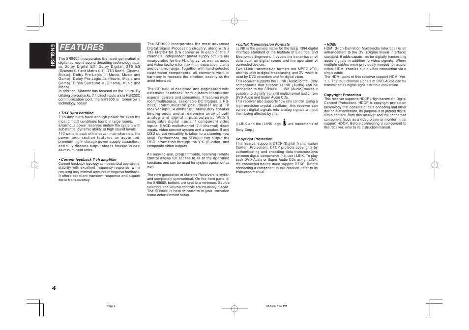 Features | Marantz SR9600N User Manual | Page 8 / 71