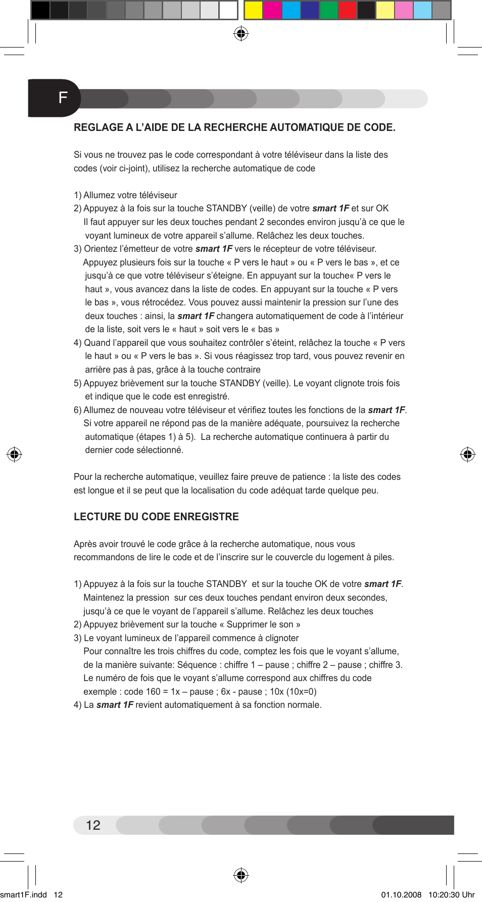 Classic Smart 1F Universal User Manual | Page 12 / 20