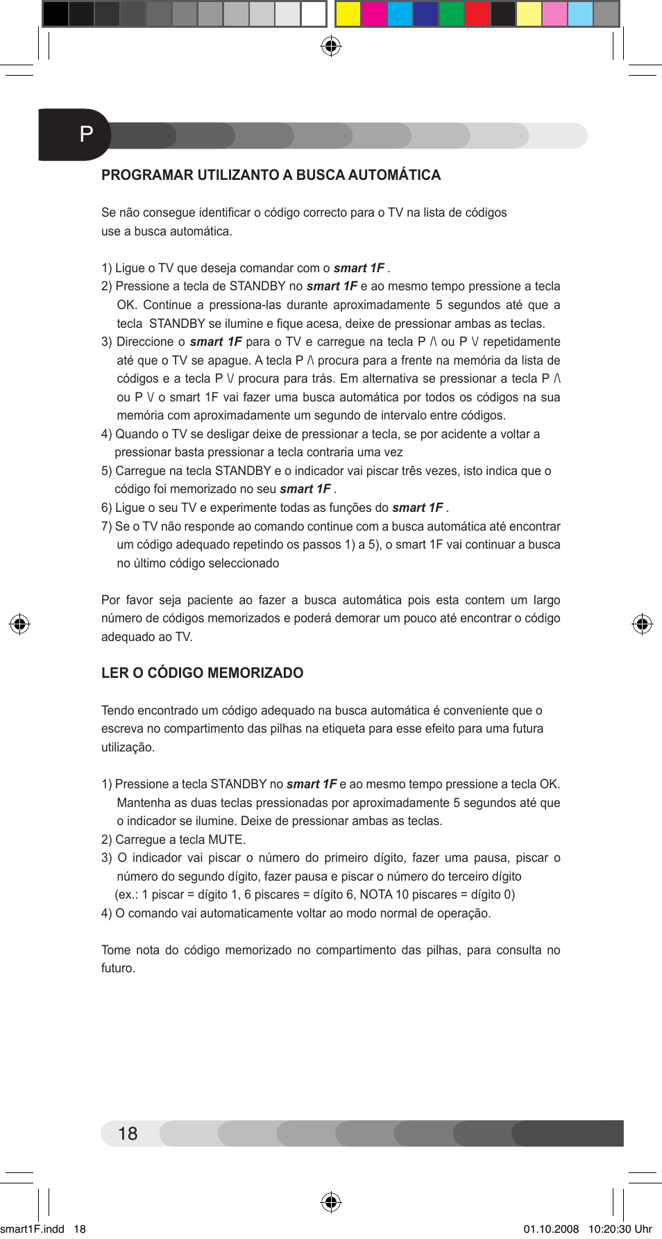 Classic Smart 1F Universal User Manual | Page 18 / 20