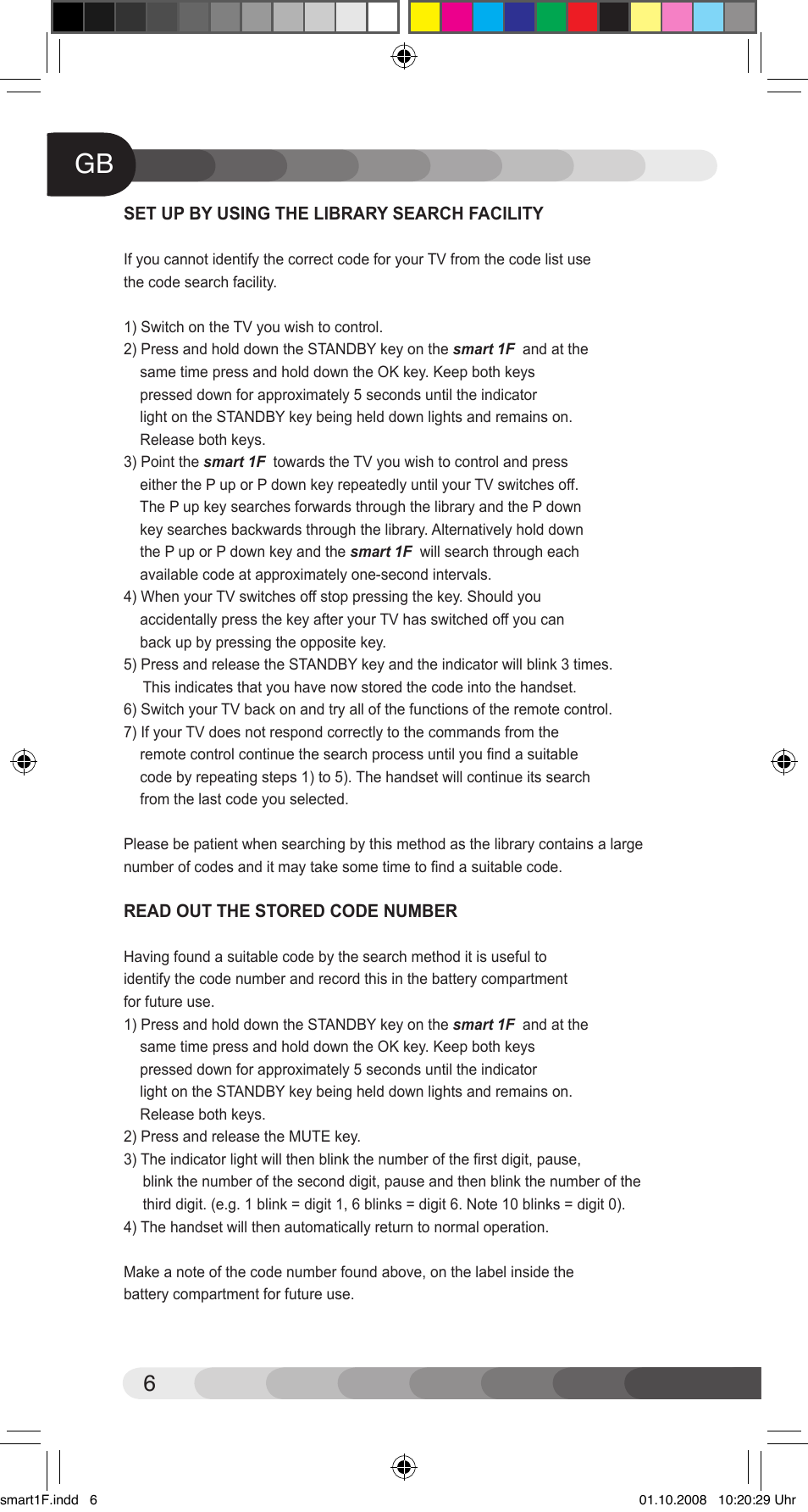 Classic Smart 1F Universal User Manual | Page 6 / 20
