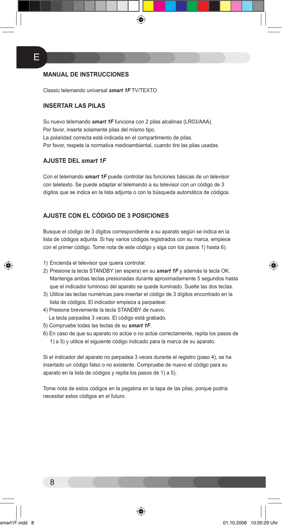 Classic Smart 1F Universal User Manual | Page 8 / 20