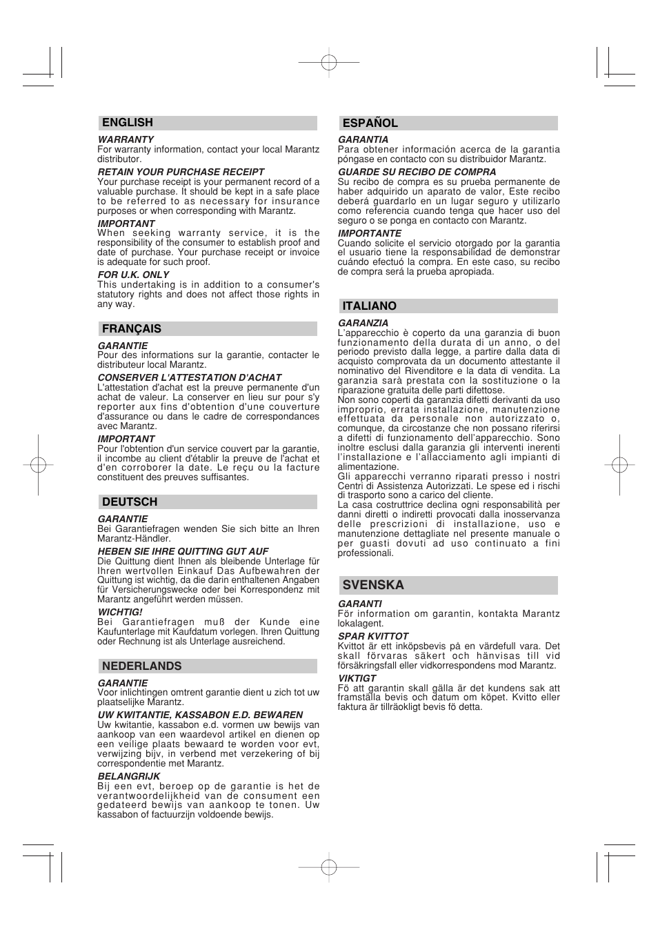 Svenska | Marantz IS201 User Manual | Page 4 / 26