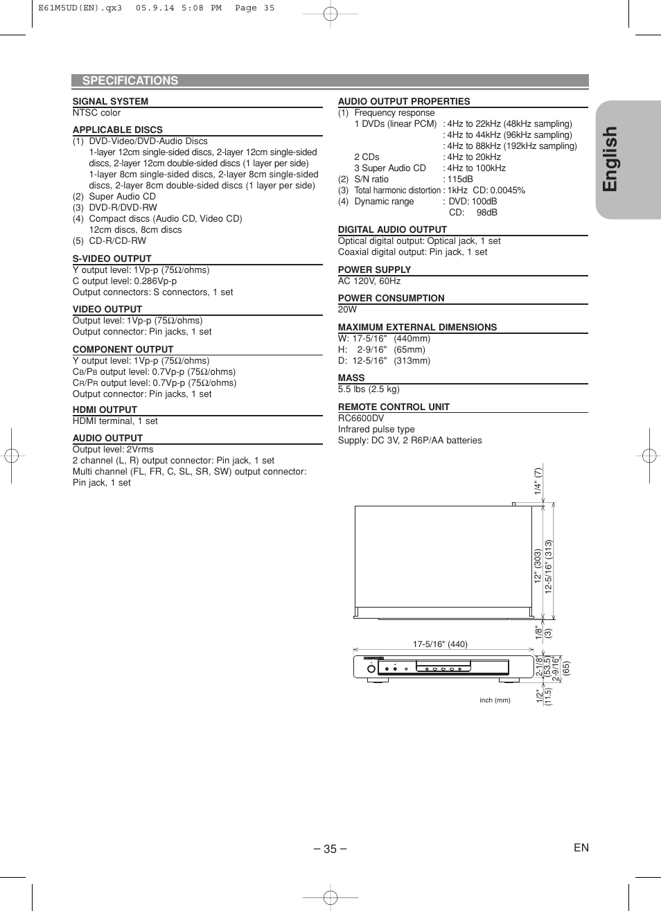 English | Marantz DV6600 User Manual | Page 35 / 36