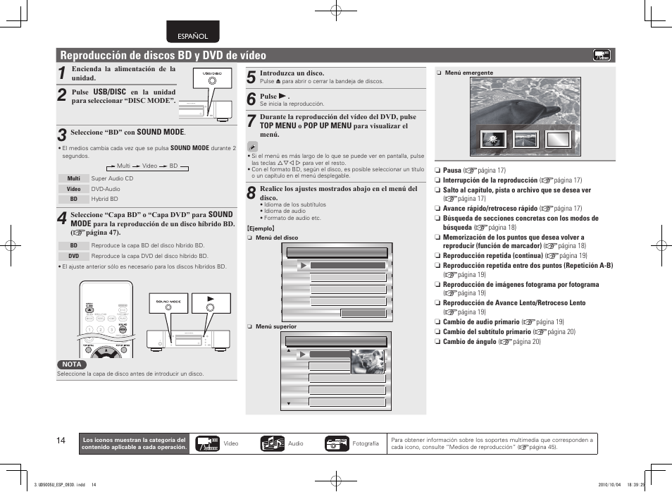 Reproducción de discos bd y dvd de vídeo | Marantz UD5005 User Manual | Page 18 / 72