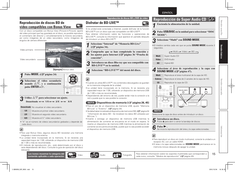 Reproducción de super audio cd, Disfrutar de bd-live | Marantz UD5005 User Manual | Page 19 / 72