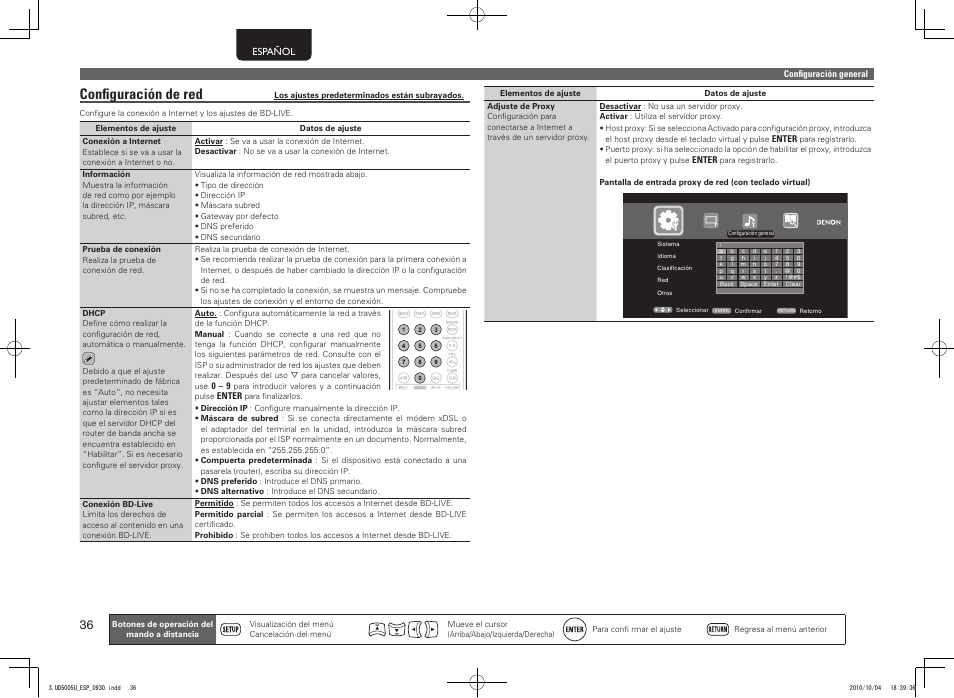 Confi guración de red | Marantz UD5005 User Manual | Page 40 / 72