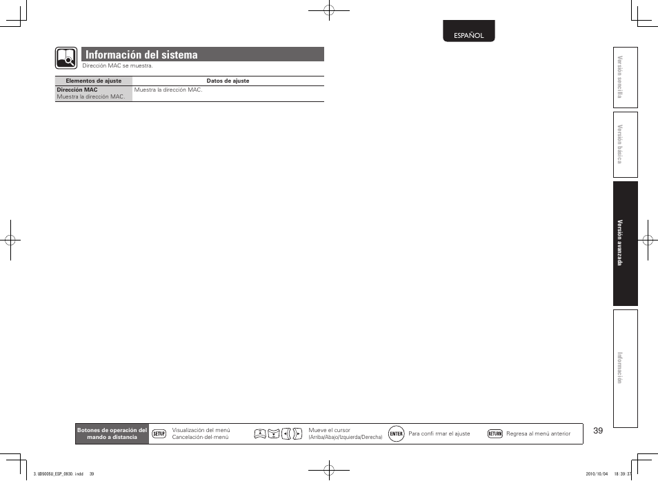 Información del sistema | Marantz UD5005 User Manual | Page 43 / 72