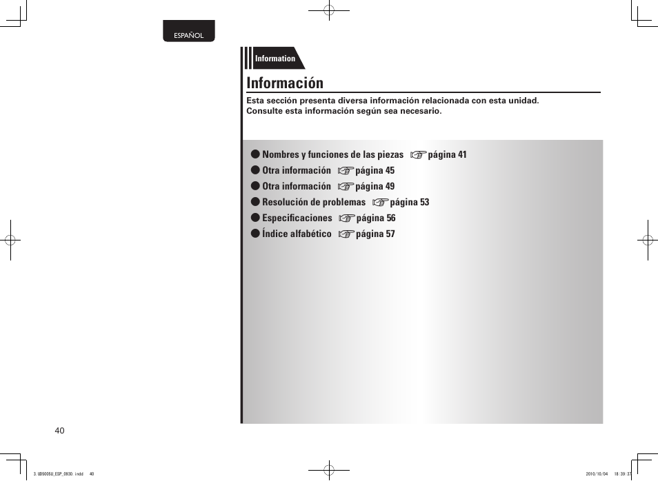 Información | Marantz UD5005 User Manual | Page 44 / 72