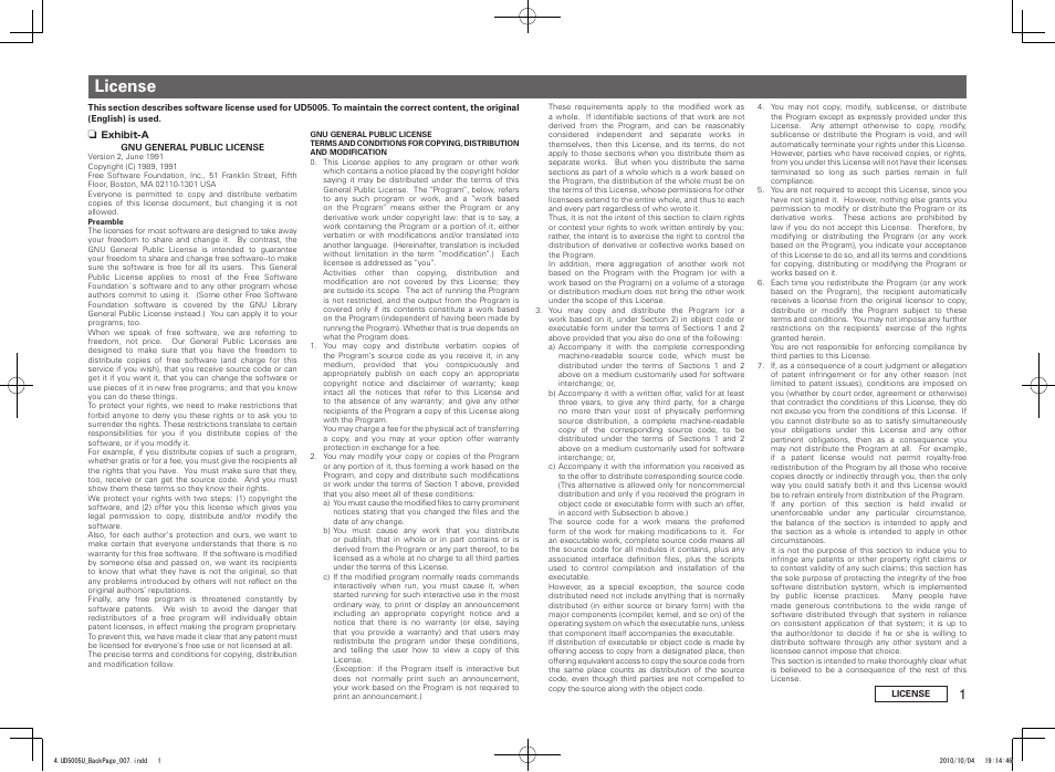 License | Marantz UD5005 User Manual | Page 63 / 72
