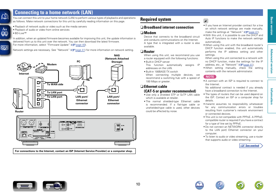 Connecting to a home network (lan), Connecting to a home network, Lan)”) | Required system | Marantz UD7007 User Manual | Page 13 / 81