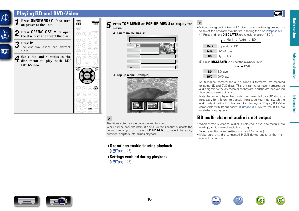 Playing bd and dvd-video, Bd multi-channel audio is not output | Marantz UD7007 User Manual | Page 19 / 81