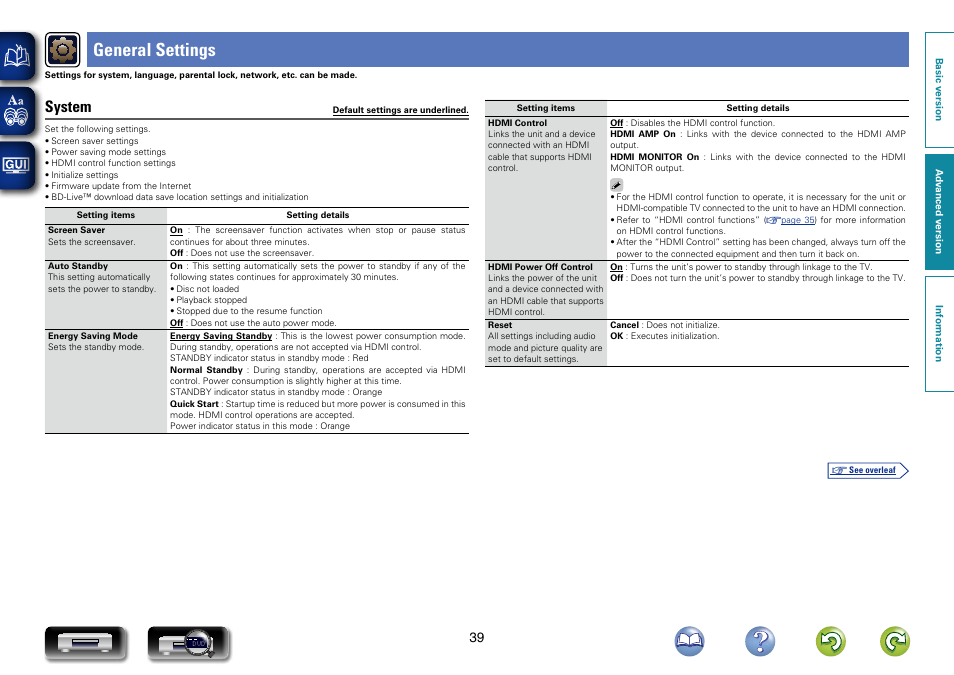 General settings, Is set to “off, System | Marantz UD7007 User Manual | Page 42 / 81