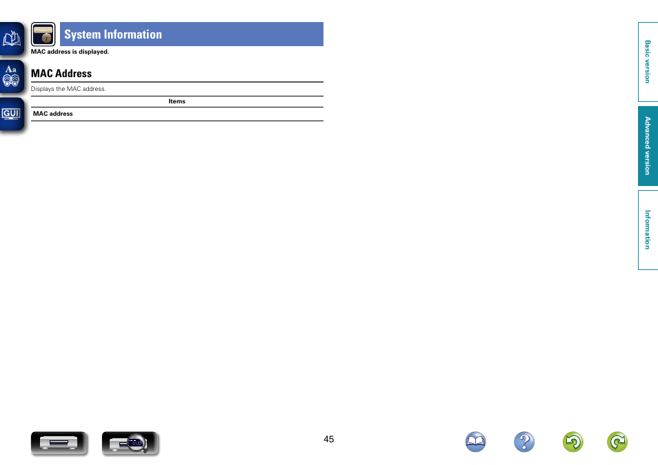 System information, Mac address | Marantz UD7007 User Manual | Page 48 / 81