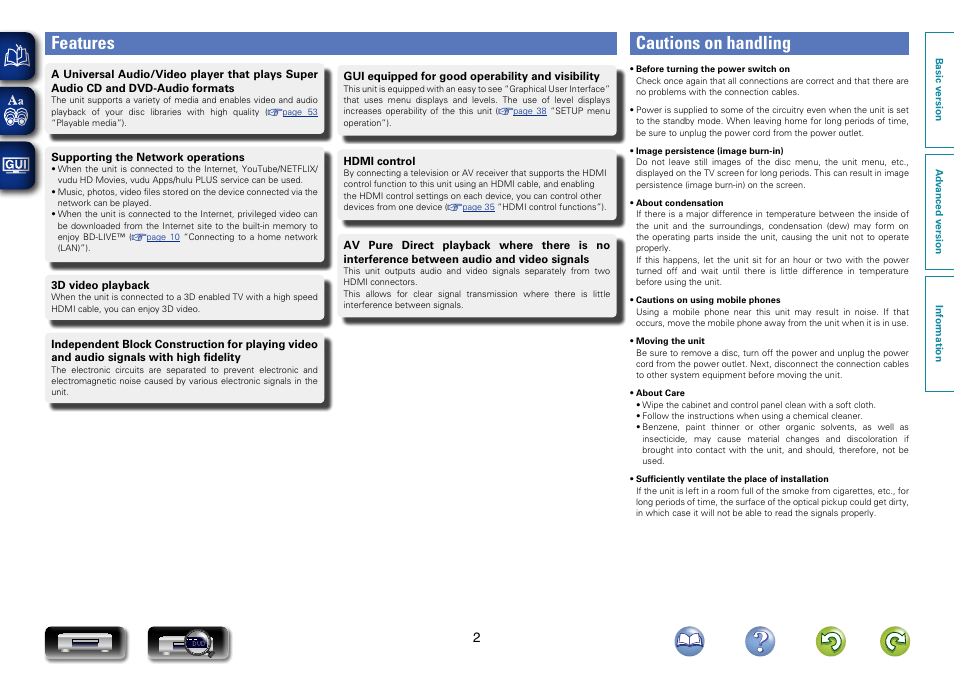 Features, Cautions on handling | Marantz UD7007 User Manual | Page 5 / 81