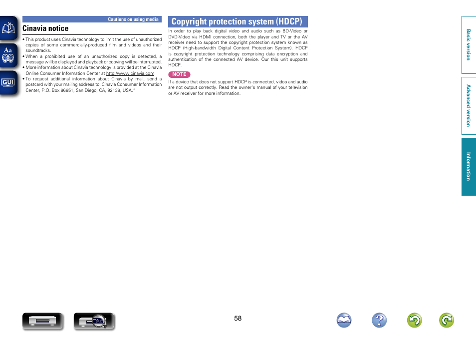 Copyright protection system (hdcp), Cinavia notice | Marantz UD7007 User Manual | Page 61 / 81