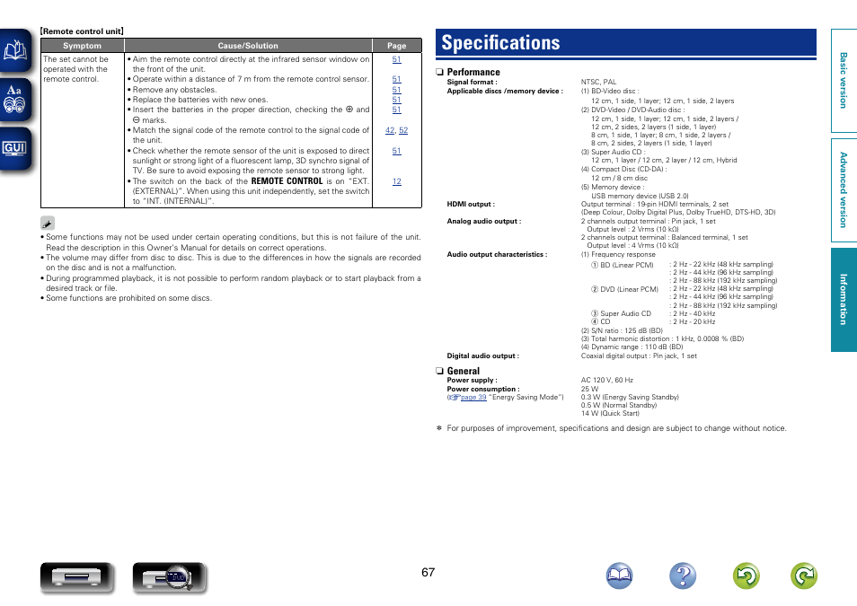 Specifications | Marantz UD7007 User Manual | Page 70 / 81