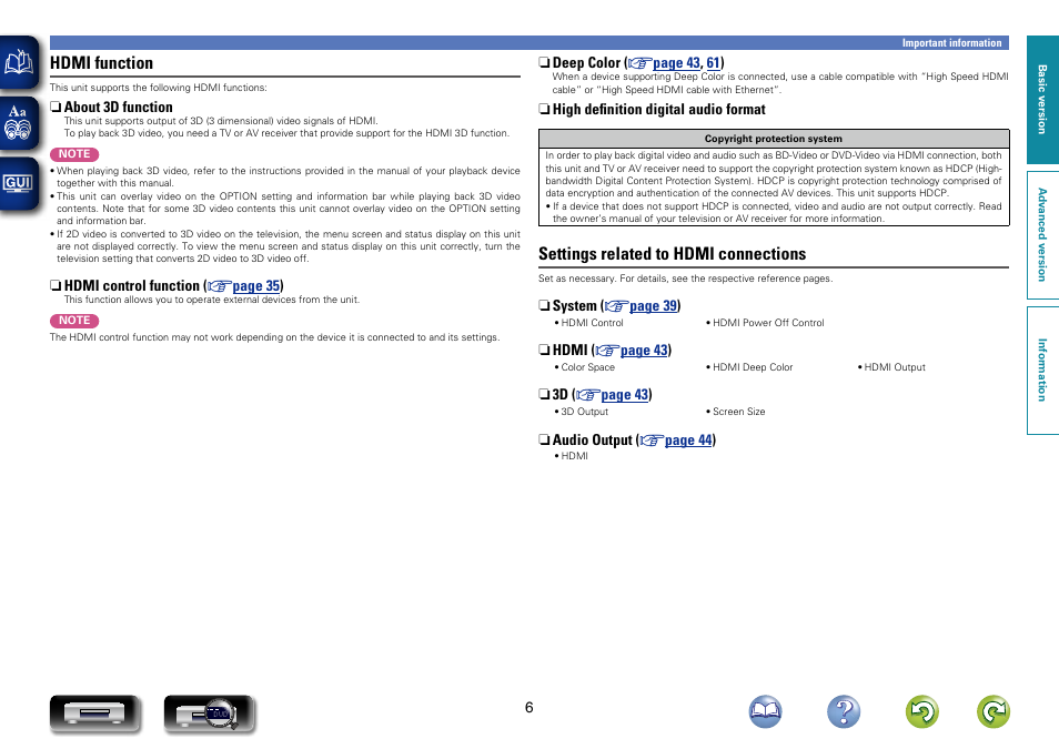 Settings related to hdmi connections, Hdmi function | Marantz UD7007 User Manual | Page 9 / 81