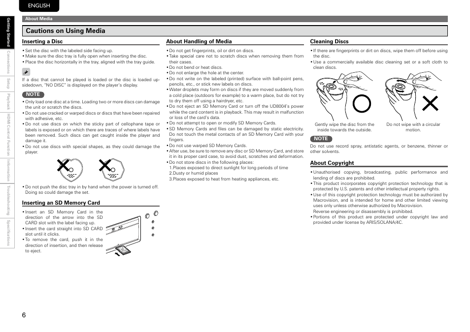 Cautions on using media | Marantz UD8004 User Manual | Page 10 / 69