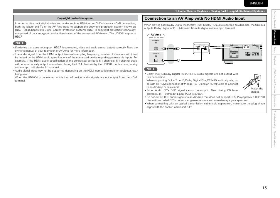 Connection to an av amp with no hdmi audio input | Marantz UD8004 User Manual | Page 19 / 69