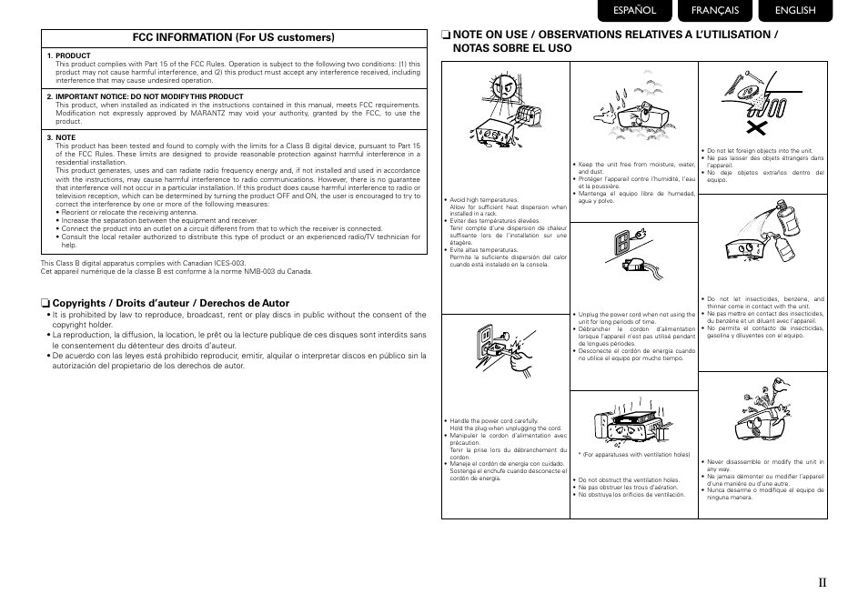 Copyrights / droits d’auteur / derechos de autor, English français español | Marantz UD8004 User Manual | Page 3 / 69